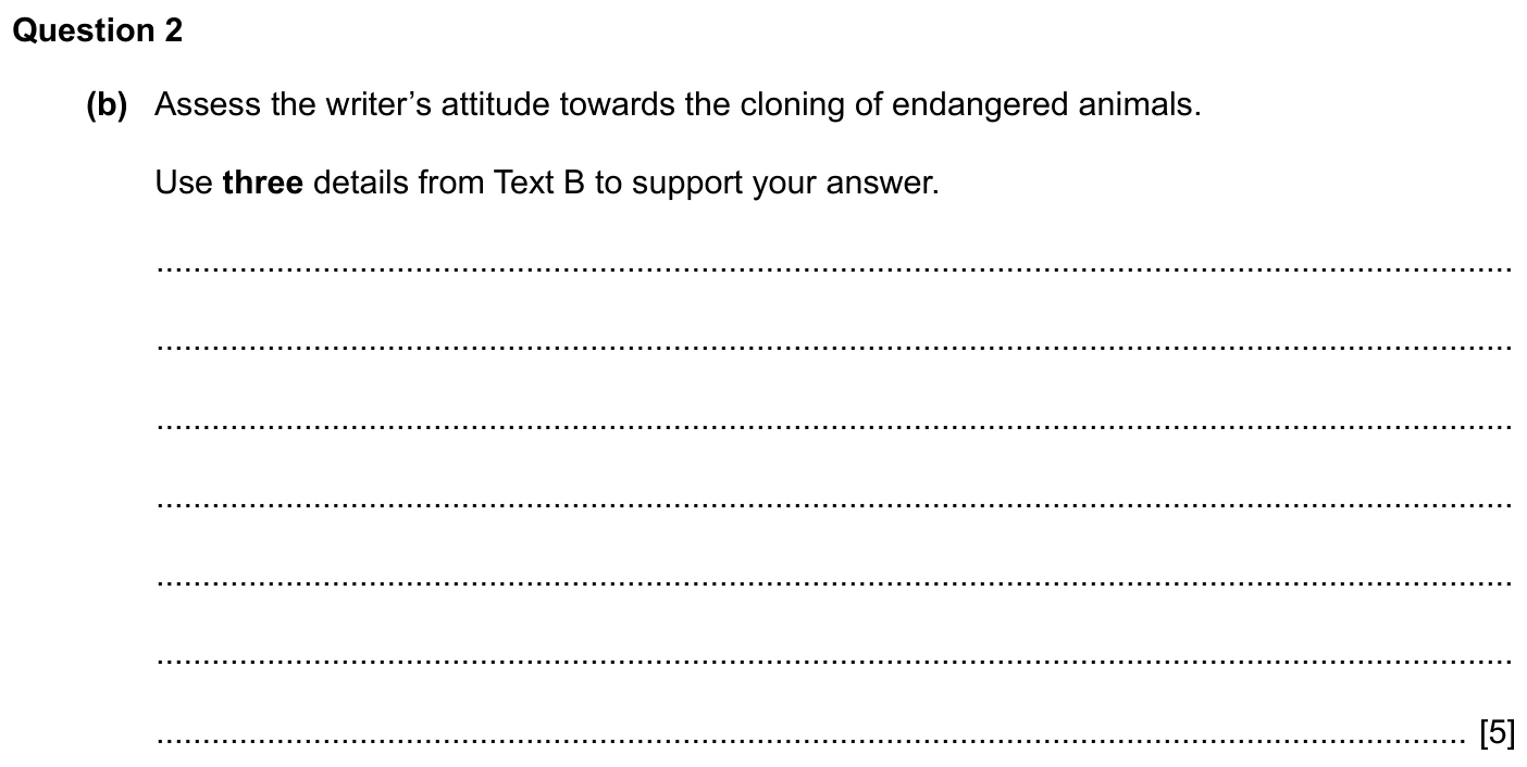 Question 2(b) - Cambridge IGCSE 2027 Specimen TZ1 English Language Reading Paper 1