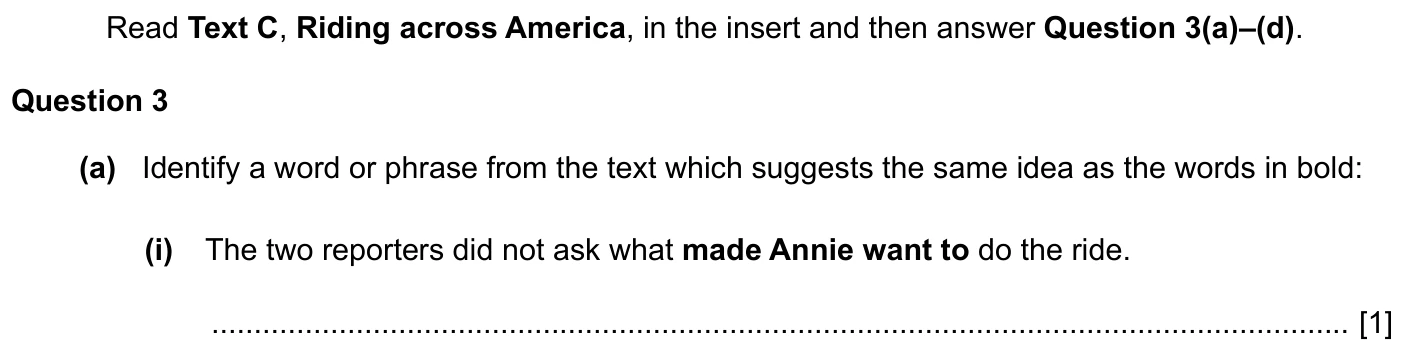 Question 3(a)(i) - Cambridge IGCSE 2027 Specimen TZ1 English Language Reading Paper 1