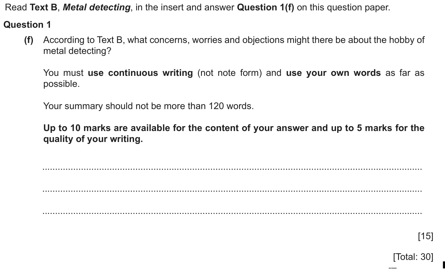 Question 1f - Cambridge IGCSE June 2025 TZ1 English Language Reading Paper 1
