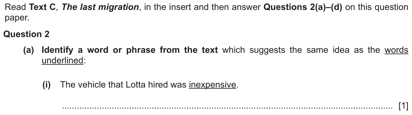 Question 2a(i) - Cambridge IGCSE March 2025 TZ2 English Language Reading Paper 1