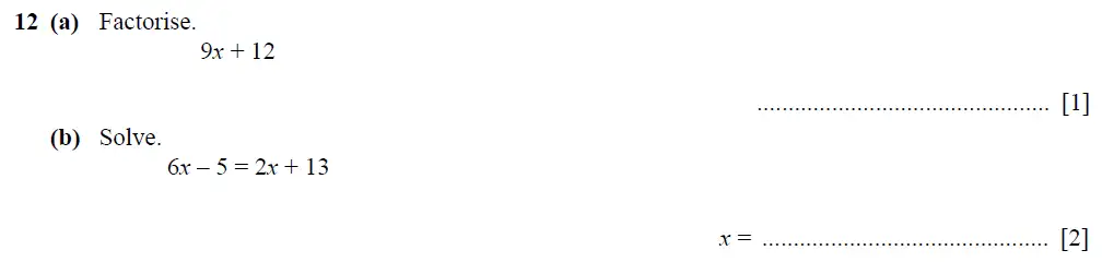 Question 12 - Cambridge IGCSE Maths Past Papers - Core Non-calculator 2025 - Specimen Paper 1