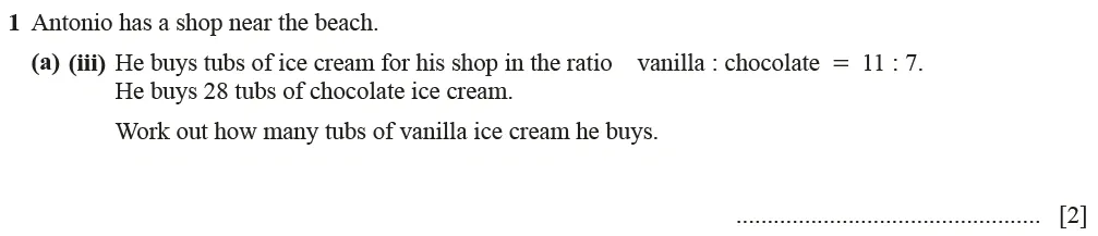 Question 01(a)(iii) - Cambridge IGCSE Maths Past Papers - Core Calculator June 2022 - Paper 32