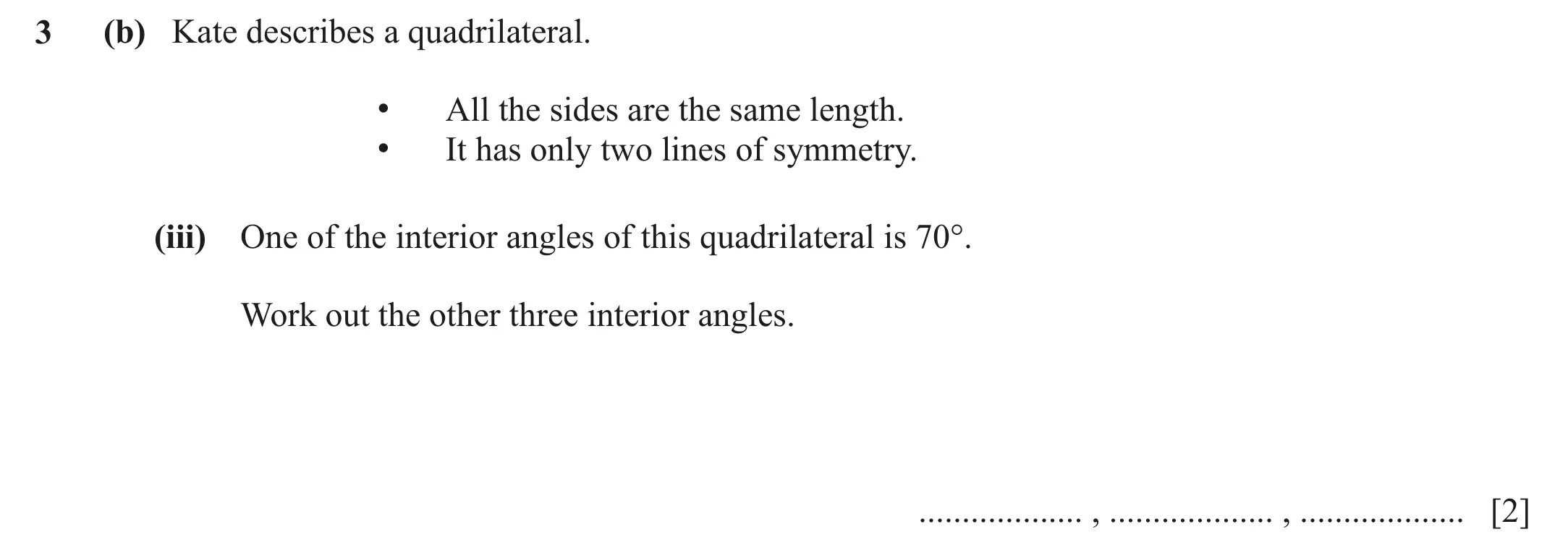 Question 3(b)(iii) - Cambridge IGCSE Maths Past Papers - Core Calculator June 2022 - Paper 32