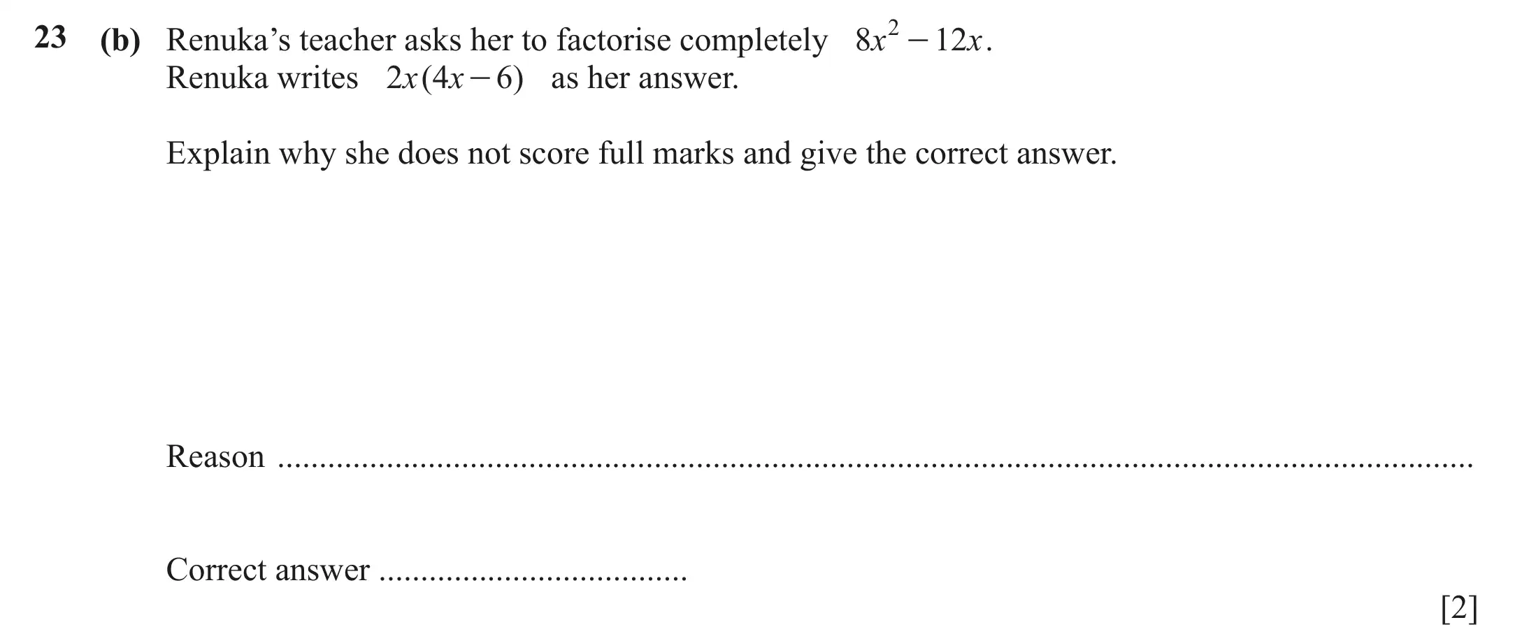 Question 23(b) - Cambridge IGCSE Maths Past Papers - Core Calculator March 2022 - Paper 1