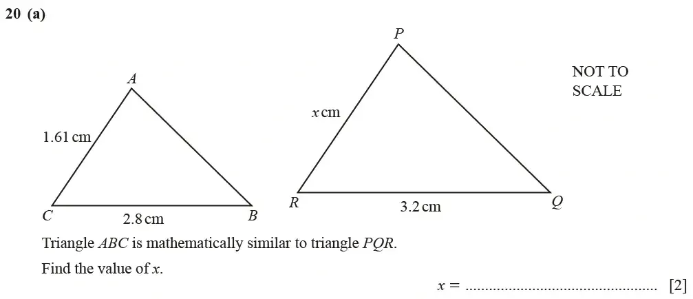 Question 20(a) - Cambridge IGCSE Maths Past Papers - Extended Calculator March 2021 - Paper 2