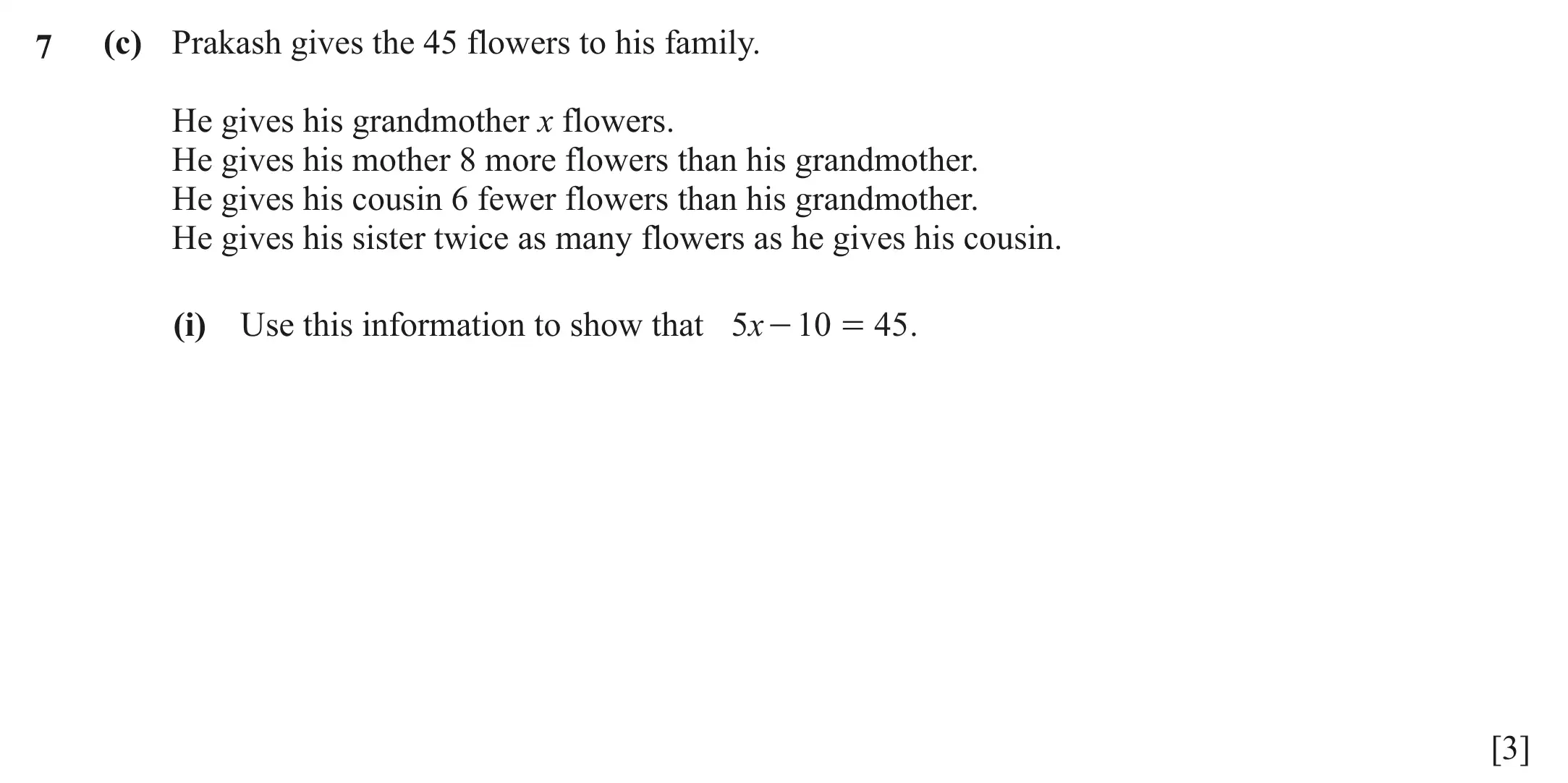 Question 7 (c) (i) - Cambridge IGCSE Maths Past Papers - Core Calculator March 2021 - Paper 3
