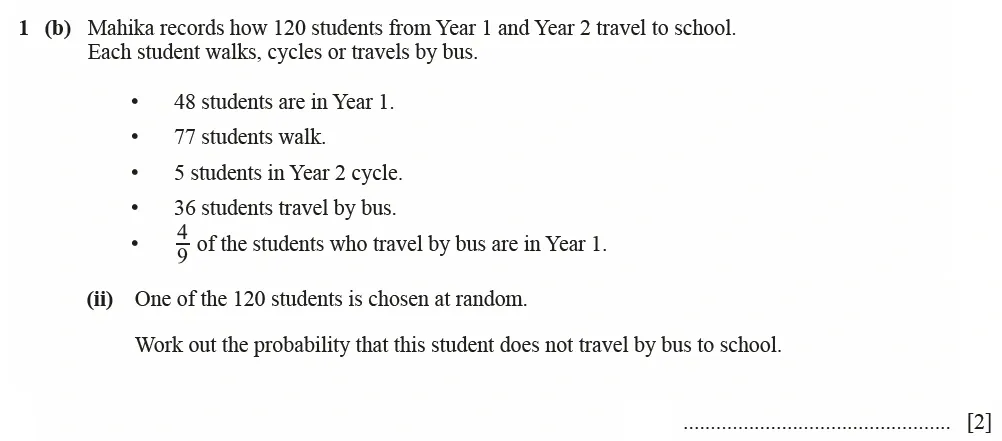 Question 01(b)(ii) - Cambridge IGCSE Maths Past Papers - Core Calculator March 2022 - Paper 3