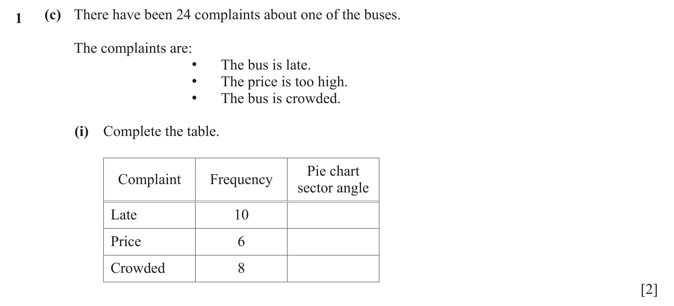Question 1(c)(i) - Cambridge IGCSE Maths Past Papers - Core Calculator March 2022 - Paper 3