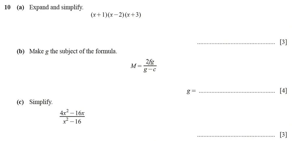 Question 10(a,b,c) - Cambridge IGCSE Maths Past Papers - Extended Calculator March 2022 - Paper 4