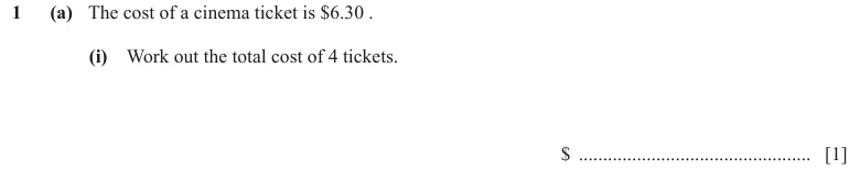 Question 1(a)(i) - Cambridge IGCSE Maths Past Papers - Core Calculator - Paper 3 - TZ1 June 2024