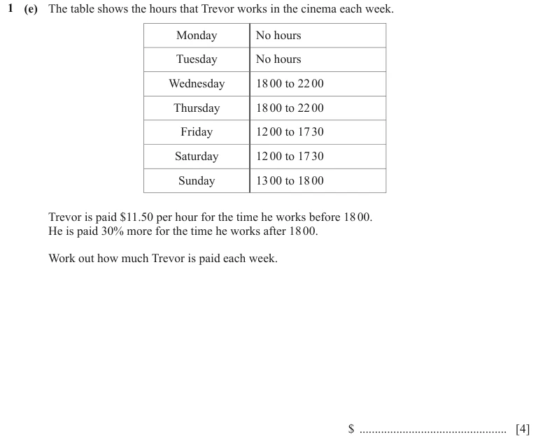 Question 1(e) - Cambridge IGCSE Maths Past Papers - Core Calculator - Paper 3 - TZ1 June 2024