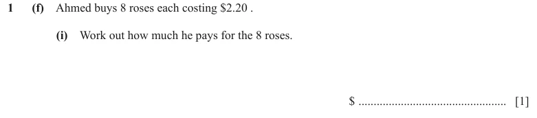 Question 1(f)(i) - Cambridge IGCSE Maths Past Papers - Core Calculator - Paper 3 - TZ1 November 2023