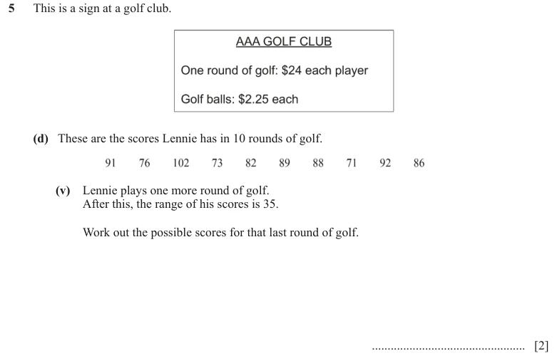 Question 5(d)(v) - Cambridge IGCSE Maths Past Papers - Core Calculator - Paper 3 - TZ2 November 2023