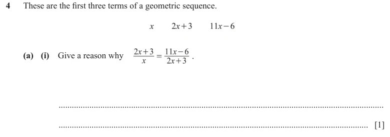 Question 4(a)(i) - Cambridge IGCSE Maths Past Papers - Extended Calculator - Paper 6 - TZ3 November 2023