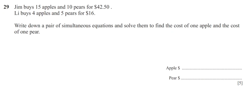Question 29 - Cambridge IGCSE Maths Past Papers - Core Non Calculator - Paper 1 - TZ1 November 2025