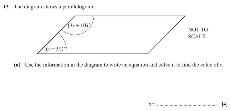Question 12(a) - Cambridge IGCSE Maths Past Papers - Core Non Calculator - Paper 1 - TZ2 November 2025