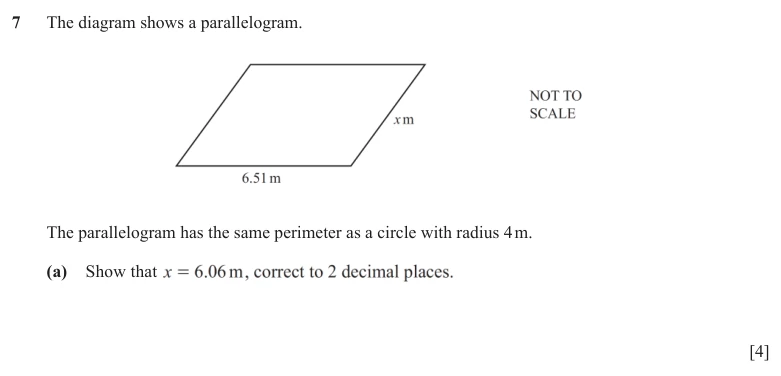 Question 7(a) - Cambridge IGCSE Maths Past Papers - Extended Calculator - Paper 4 - TZ2 November 2025