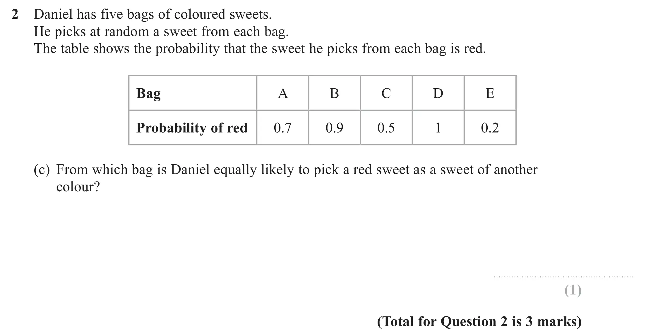 Question 2(c) - Edexcel IGCSE Maths Past Papers - Foundation Calculator June 2018 - Paper 2
