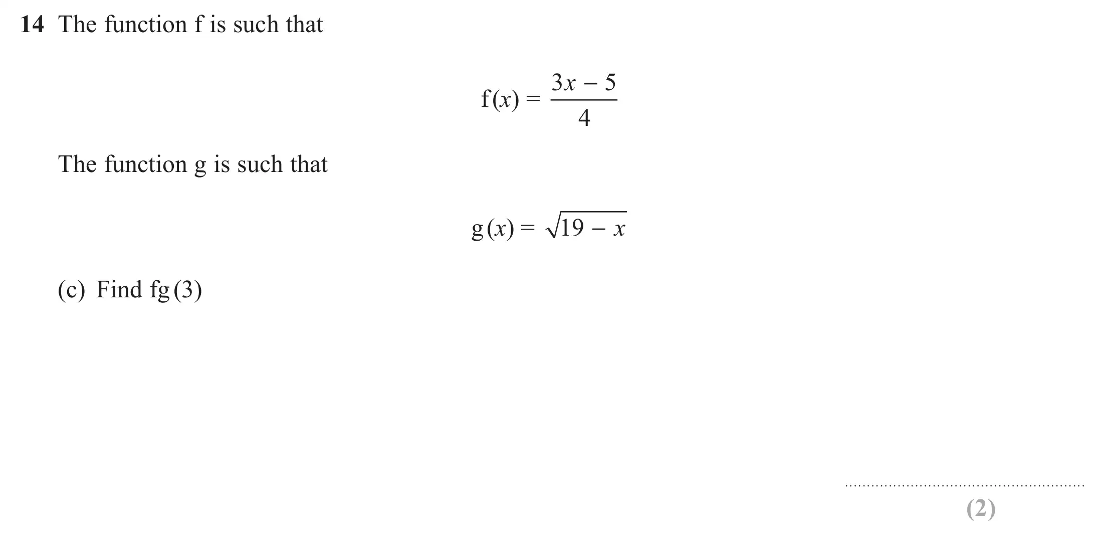 Question 14(c) - Edexcel IGCSE Maths Past Papers - Higher Calculator June 2018 - Paper 1