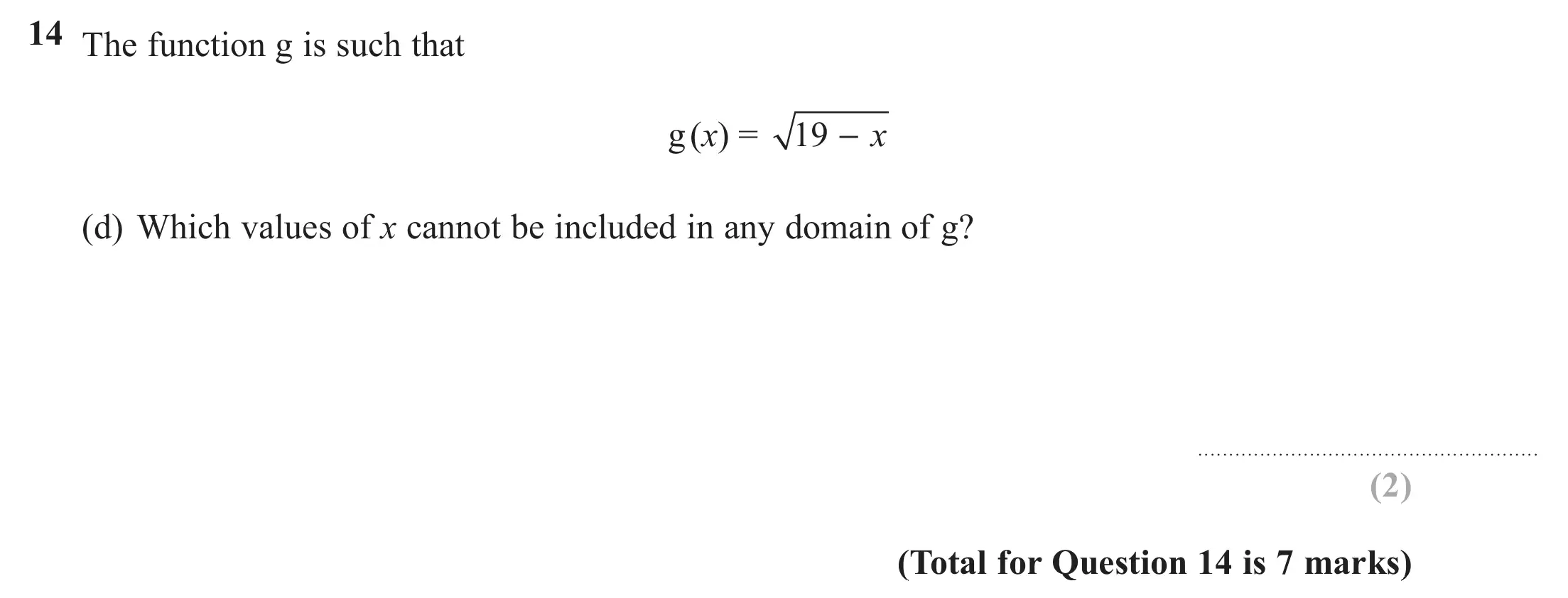 Question 14(d) - Edexcel IGCSE Maths Past Papers - Higher Calculator June 2018 - Paper 1
