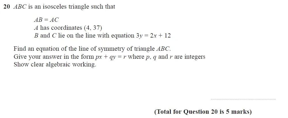 Question 20 - Edexcel IGCSE Maths Past Papers - Higher Calculator June 2018 - Paper 1