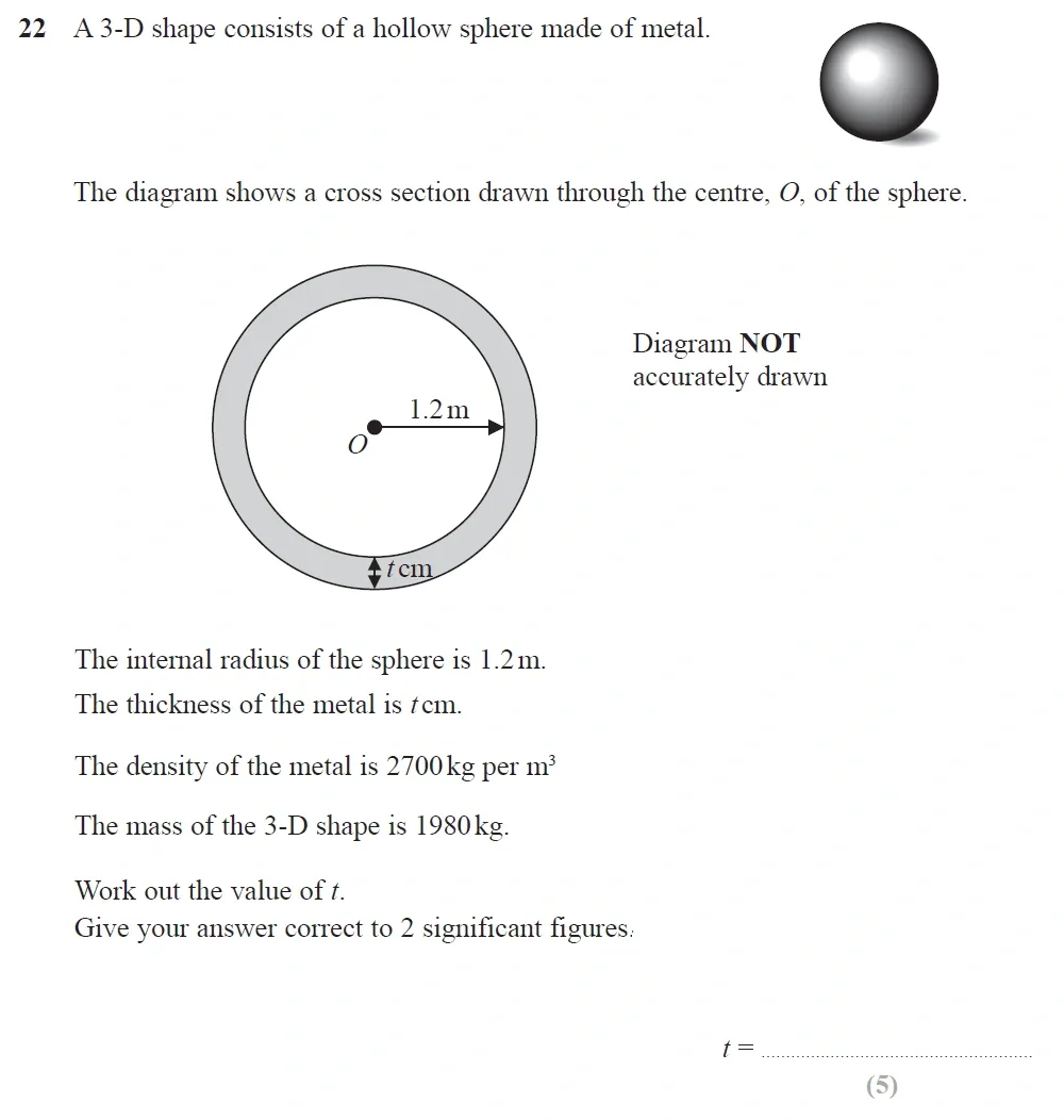 Question 22 - Edexcel IGCSE Maths Past Papers - Higher Resit Calculator June 2018 - Paper 1