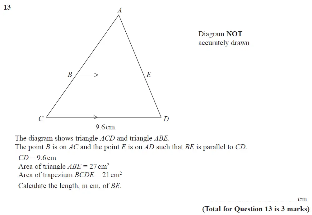 Question 13 - Edexcel IGCSE Maths Past Papers - B Resit Calculator June 2018 - Paper 1