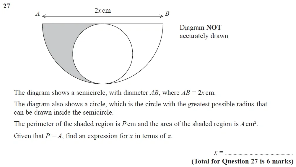 Question 27 - Edexcel IGCSE Maths Past Papers - B Calculator June 2019 - Paper 1