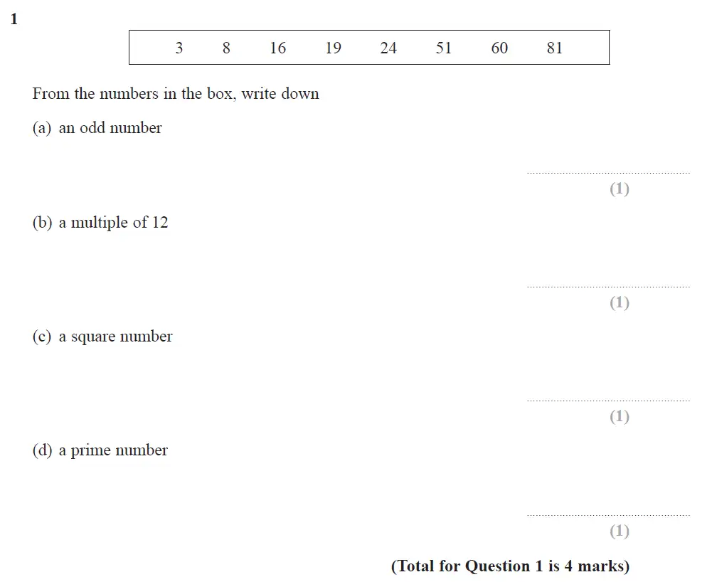Question 01 - Edexcel IGCSE Maths Past Papers - Foundation Calculator June 2019 - Paper 1