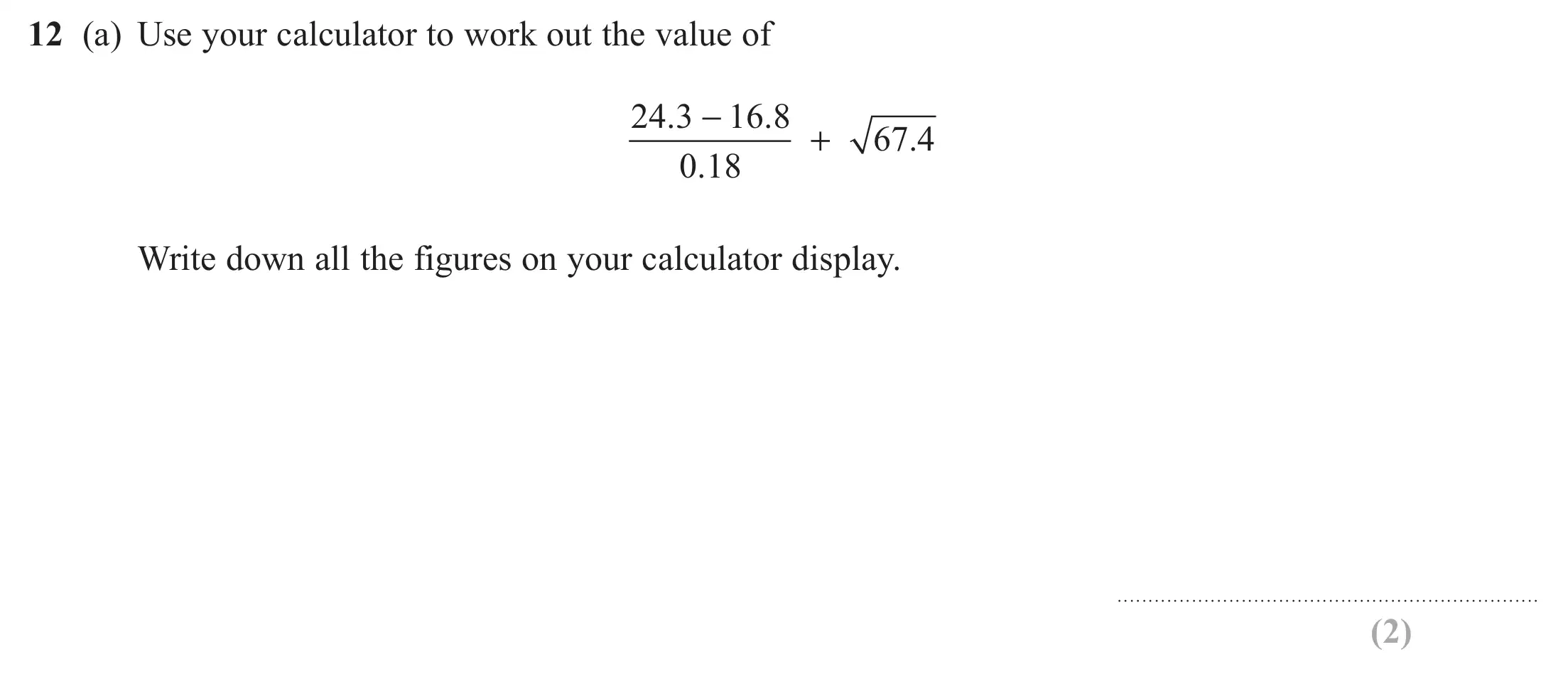 Question 12(a) - Edexcel IGCSE Maths Past Papers - Foundation Calculator June 2019 - Paper 1