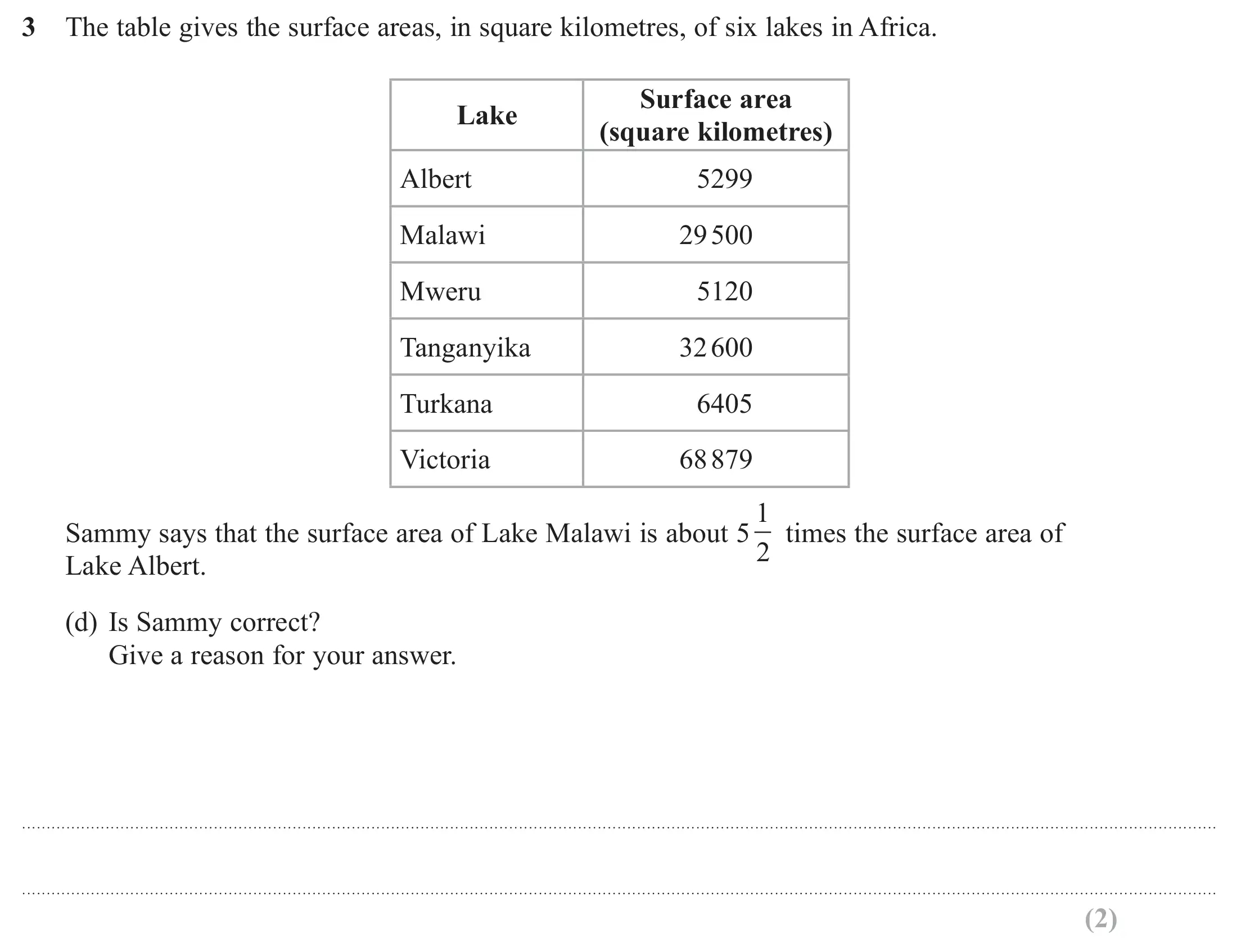 Question 3(d) - Edexcel IGCSE Maths Past Papers - Foundation Calculator June 2019 - Paper 1