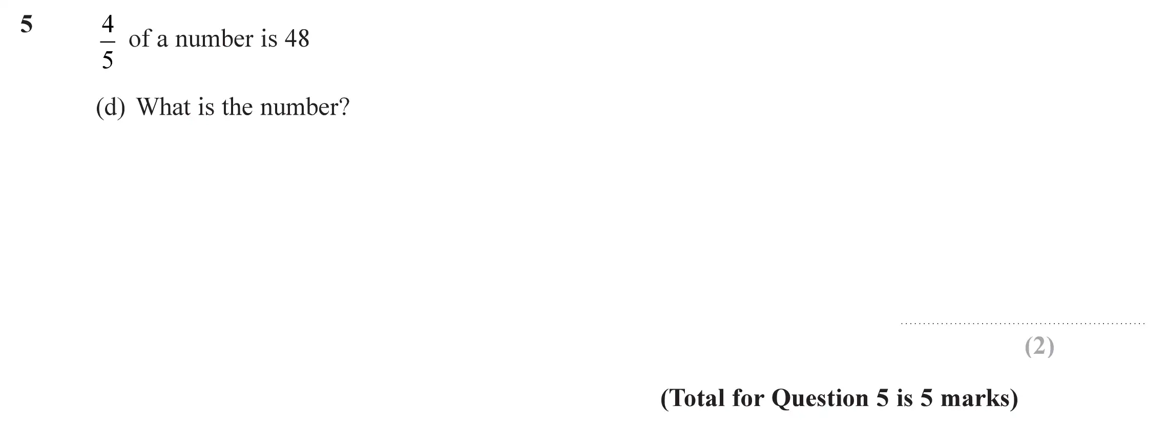 Question 5(d) - Edexcel IGCSE Maths Past Papers - Foundation Calculator June 2019 - Paper 2
