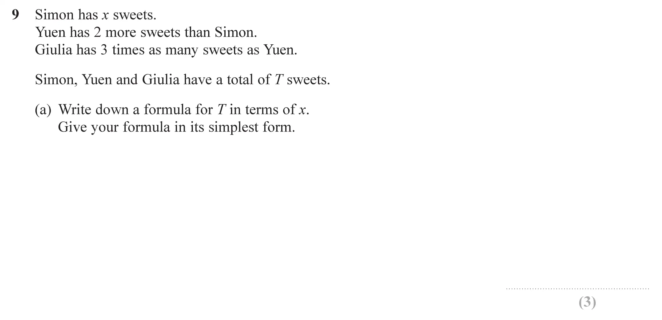 Question 9(a) - Edexcel IGCSE Maths Past Papers - Foundation Calculator June 2019 - Paper 2