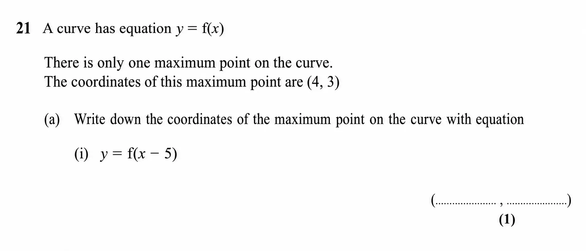 Question 21(a)(i) - Edexcel IGCSE Maths Past Papers - Higher Resit Calculator June 2019 - Paper 1