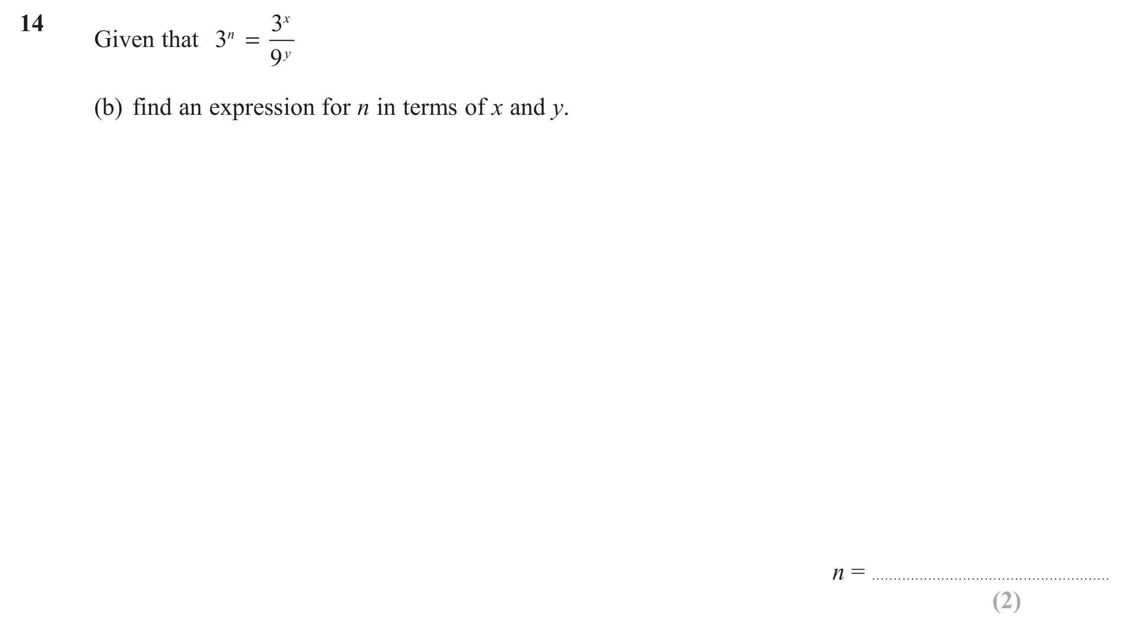 Question 14(b) - Edexcel IGCSE Maths Past Papers - Higher Resit Calculator June 2019 - Paper 2