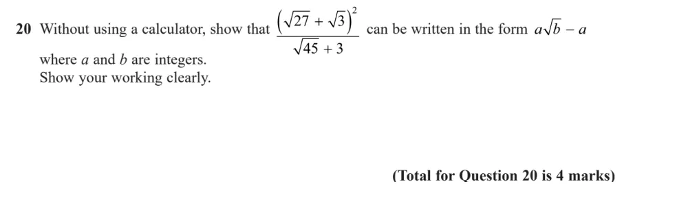 Question 20 - Edexcel IGCSE Maths Past Papers - B Calculator June 2024 - Paper 1
