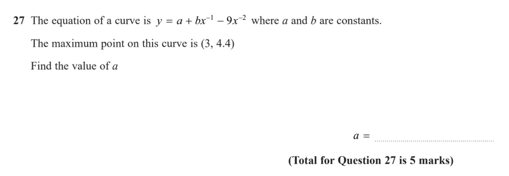 Question 27 - Edexcel IGCSE Maths Past Papers - B Calculator June 2024 - Paper 1