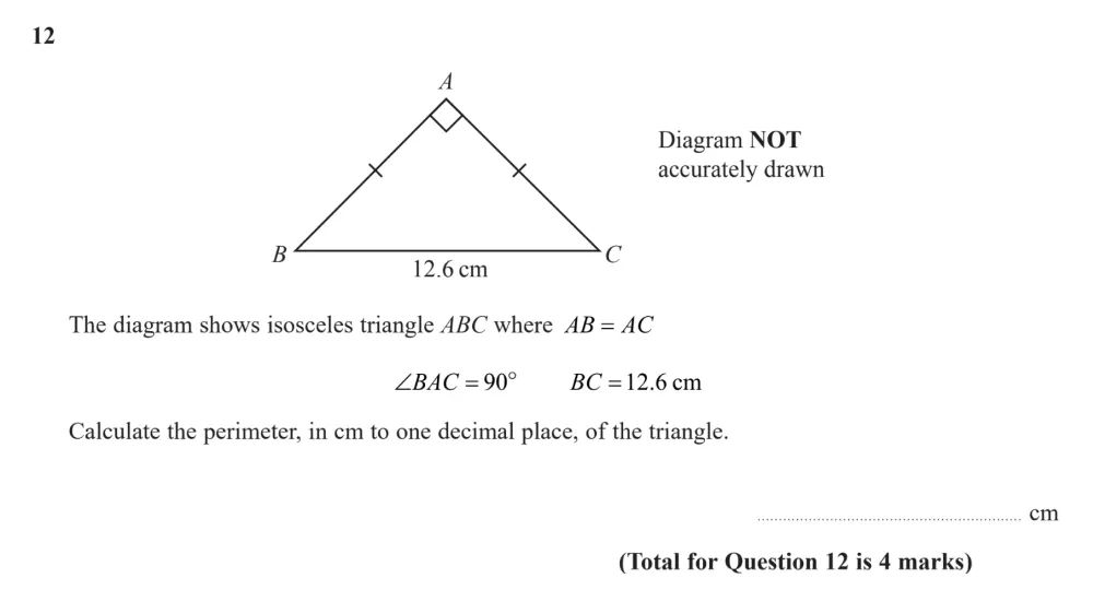 Question 12 - Edexcel IGCSE Maths Past Papers - B Calculator June 2024 - Paper 1R