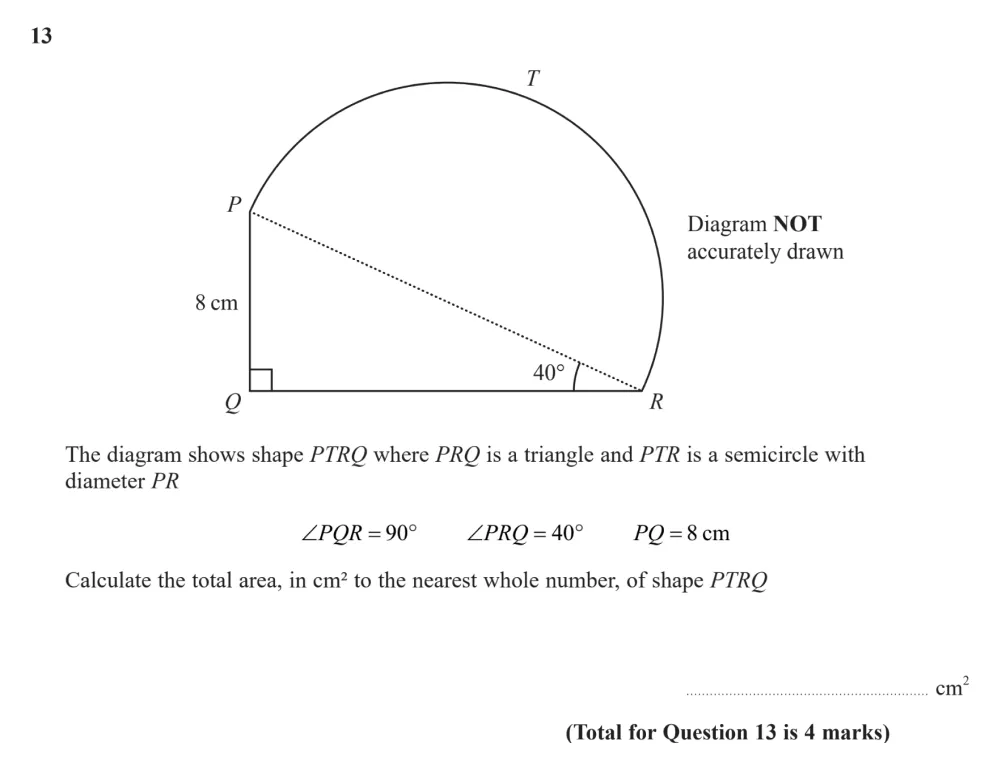 Question 13 - Edexcel IGCSE Maths Past Papers - B Calculator June 2024 - Paper 1R