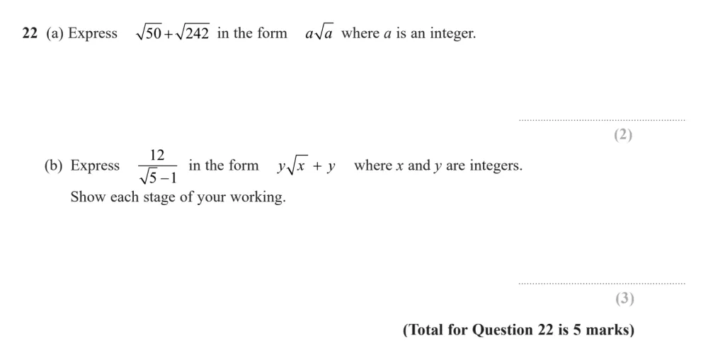 Question 22(a, b) - Edexcel IGCSE Maths Past Papers - B Calculator June 2024 - Paper 1R