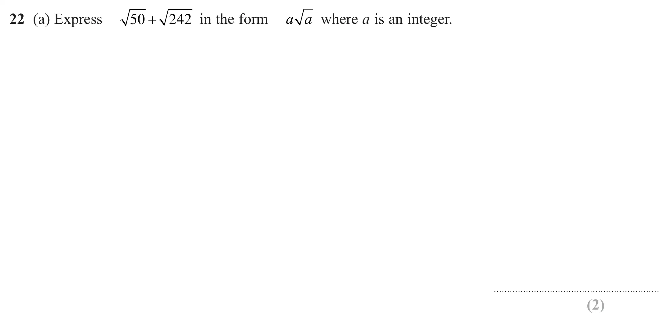 Question 22(a) - Edexcel IGCSE Maths Past Papers - B Calculator June 2024 - Paper 1R