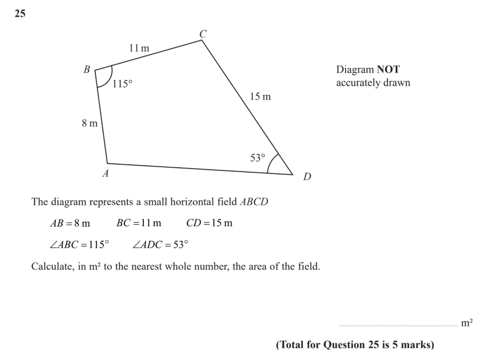 Question 25 - Edexcel IGCSE Maths Past Papers - B Calculator June 2024 - Paper 1R