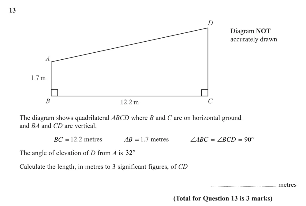 Question 13 - Edexcel IGCSE Maths Past Papers - B Calculator November 2024 - Paper 1