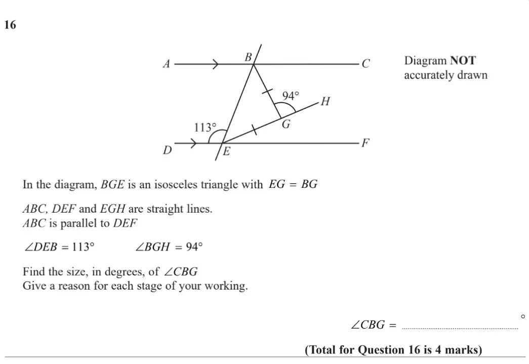 Question 16 - Edexcel IGCSE Maths Past Papers - B Calculator November 2024 - Paper 1