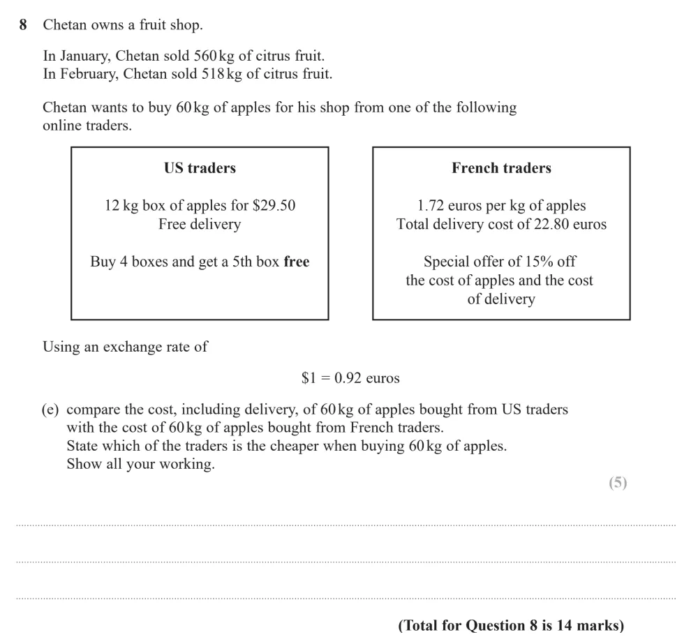 Question 08(e) - Edexcel IGCSE Maths Past Papers - B Calculator November 2024 - Paper 2