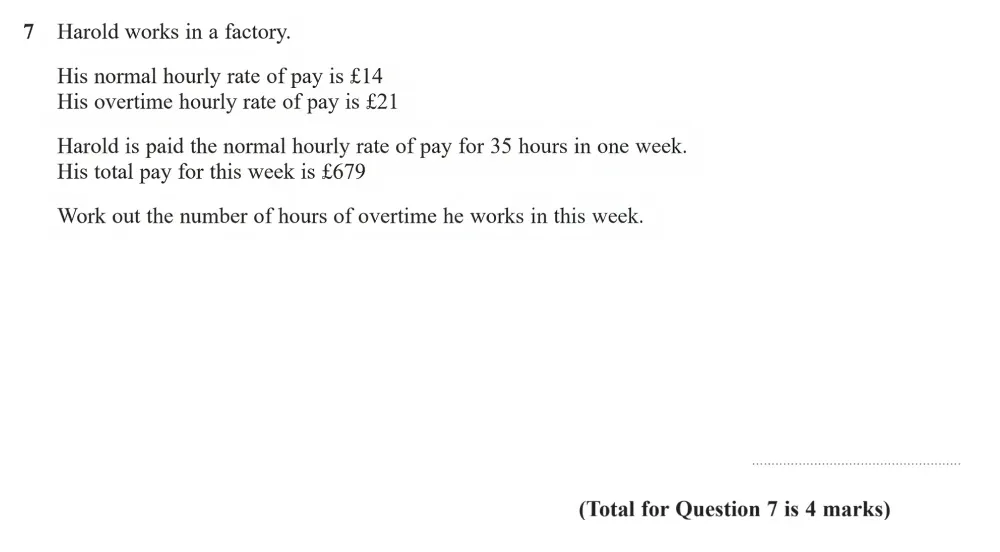 Question 07 - Edexcel IGCSE Maths Past Papers - Foundation Calculator June 2024 - Paper 1
