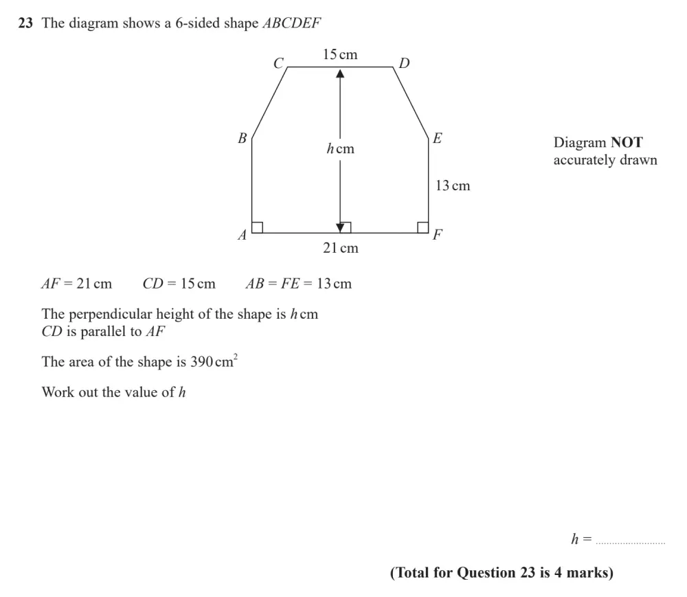 Question 23 - Edexcel IGCSE Maths Past Paper - Foundation Calculator June 2024 - Paper 2
