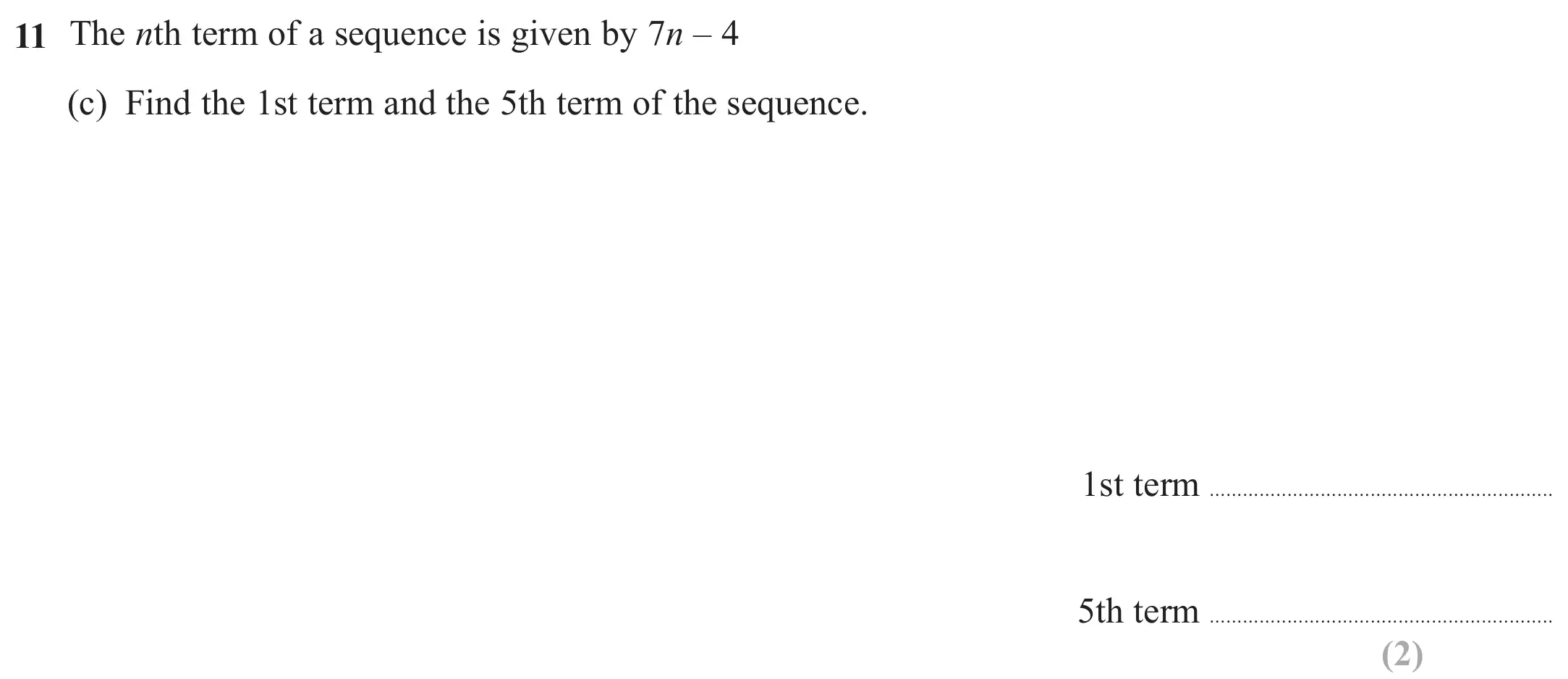 Question 11(c) - Edexcel IGCSE Maths Past Paper - Foundation Resit Calculator June 2024 - Paper 1