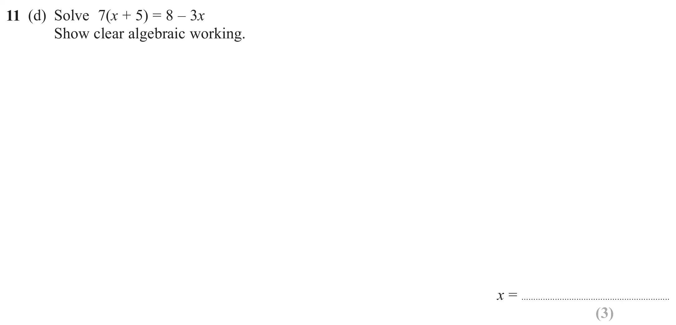Question 11(d) - Edexcel IGCSE Maths Past Paper - Foundation Resit Calculator June 2024 - Paper 1