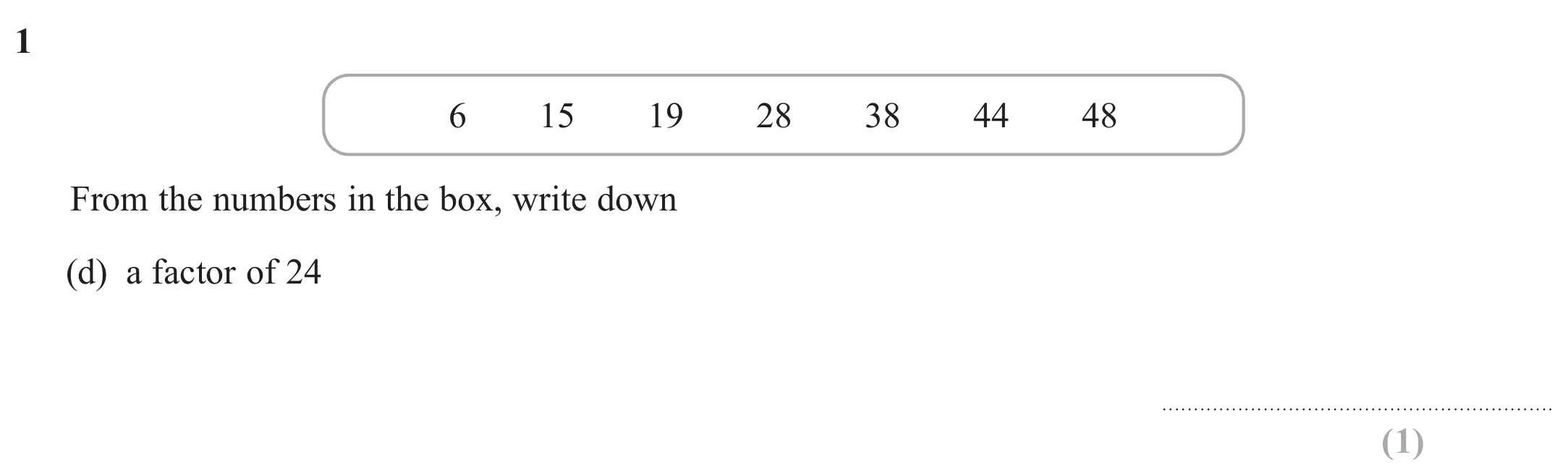 Question 1(d) - Edexcel IGCSE Maths Past Paper - Foundation Resit Calculator June 2024 - Paper 1